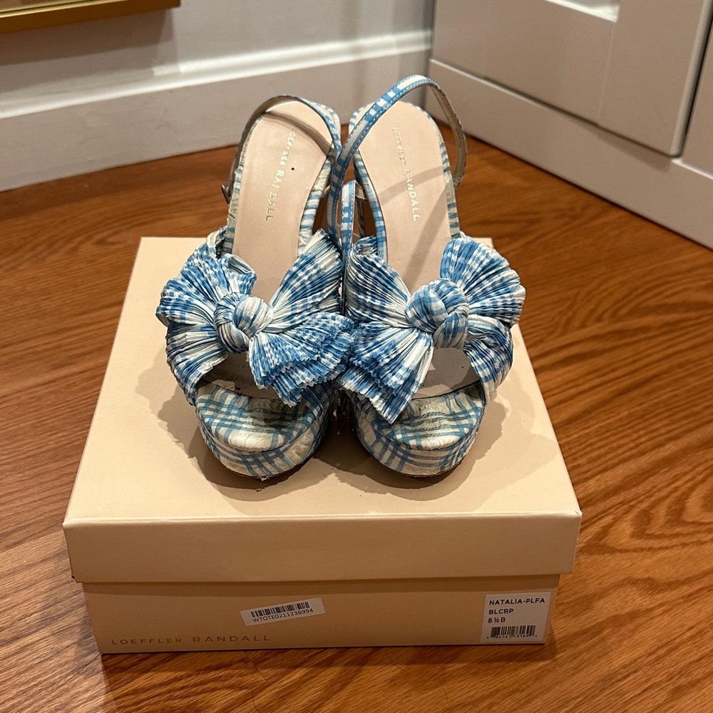 Loeffler Randall Natalie Blue Checkered Platform Sandals